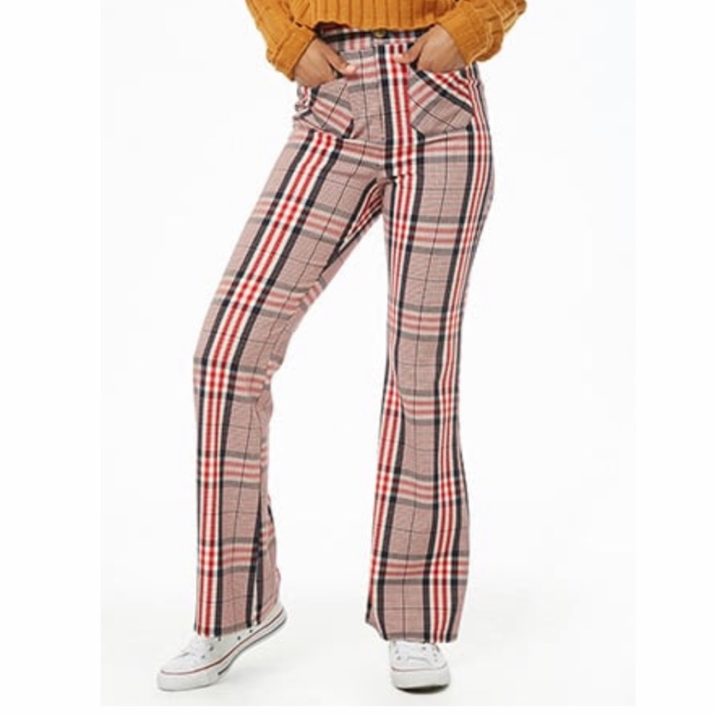 High waisted plaid pants